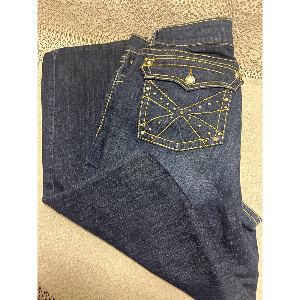 Ten Denim USA, Studded Blue Jeans, Women’s Waist 34, 44’ Long